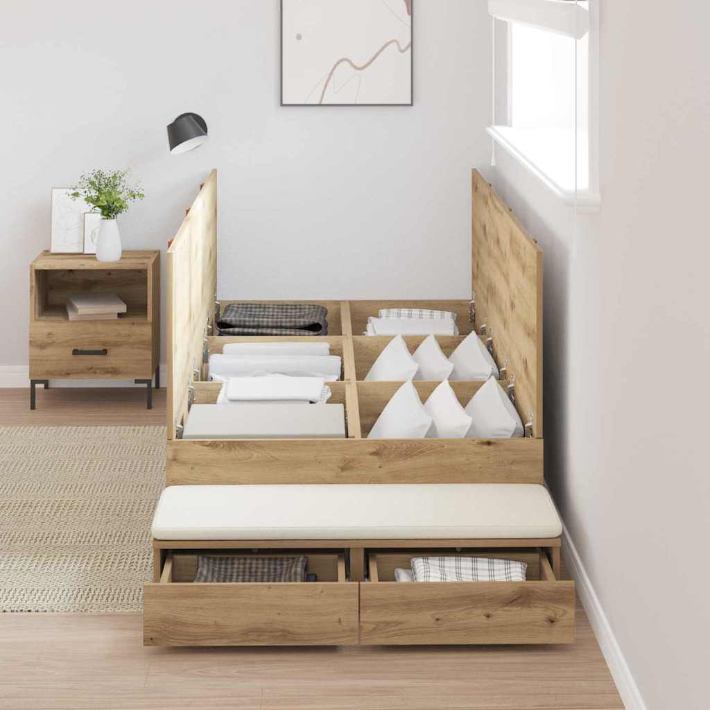 Ágykeret tárolóval fiókkal Artisan tölgy 100 cm Faanyag