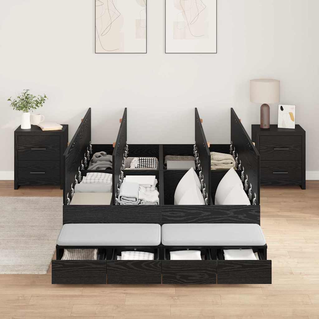 Ágykeret tárolóval fiókkal Fekete tölgy 120 cm Szerelt Fa