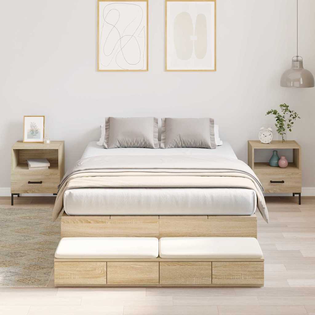 Ágykeret tárolóval fiókkal Sonoma tölgy 120 cm Szerelt Fa