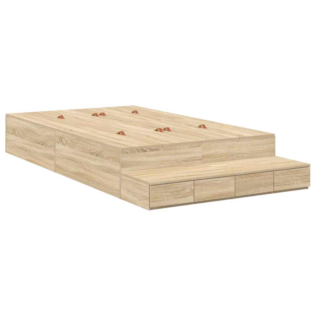 Ágykeret tárolóval fiókkal Sonoma tölgy 120 cm Szerelt Fa