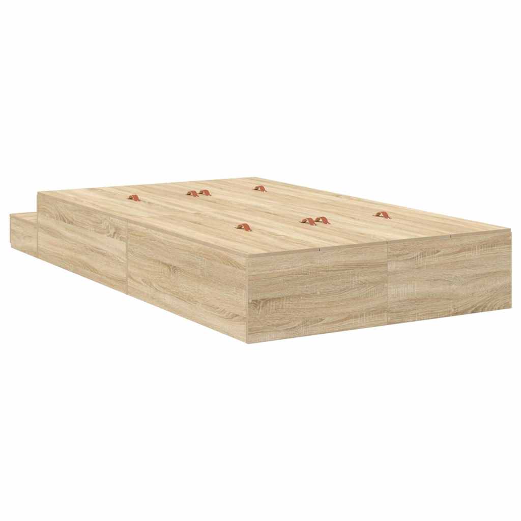 Ágykeret tárolóval fiókkal Sonoma tölgy 120 cm Szerelt Fa