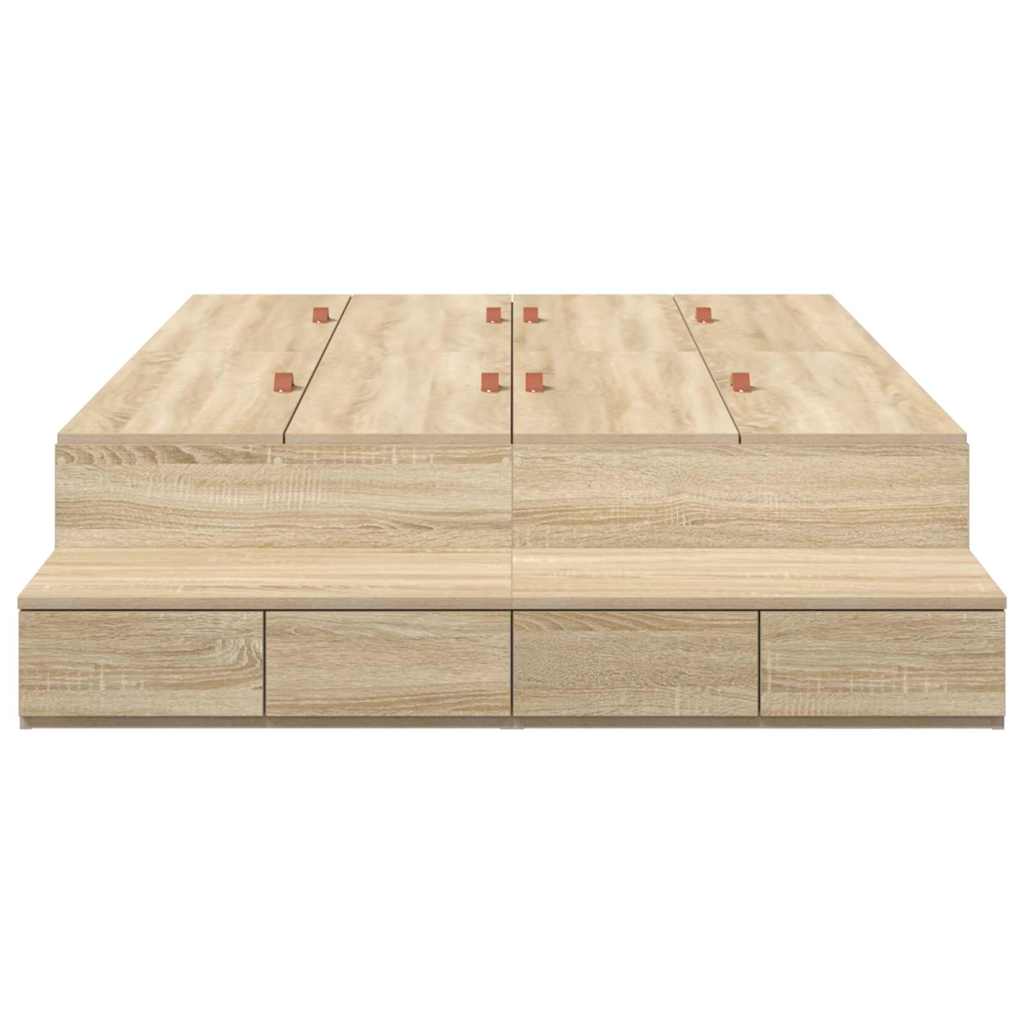 Ágykeret tárolóval fiókkal Sonoma tölgy 120 cm Szerelt Fa