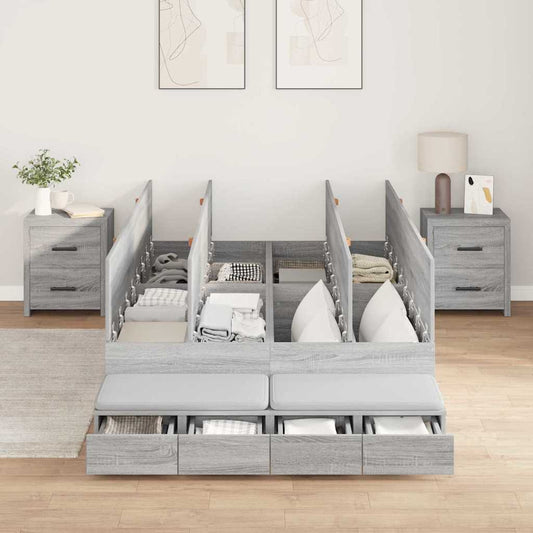Ágykeret tárolóval fiókkal Szürke Sonoma 120 cm Faanyag