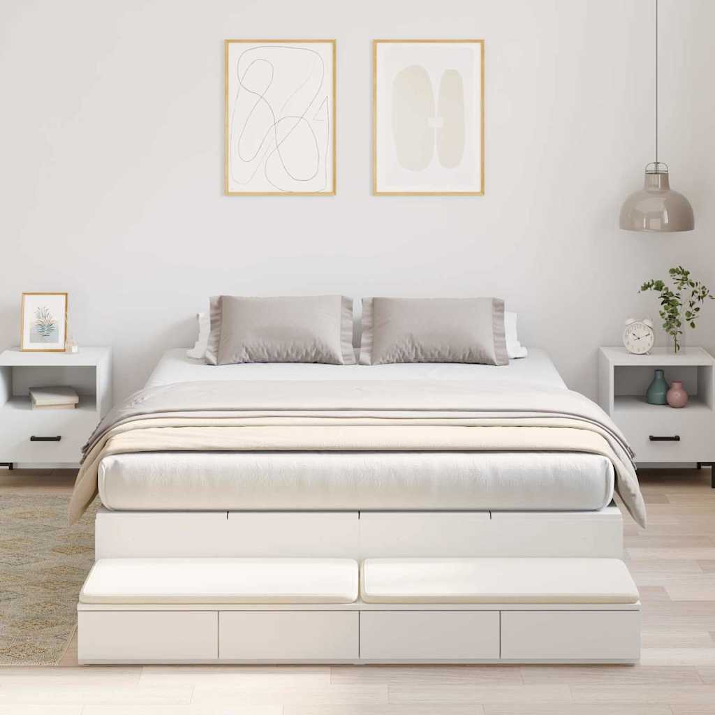 Ágykeret tárolóval fiókkal tárolóval Fehér 140 cm Faanyag