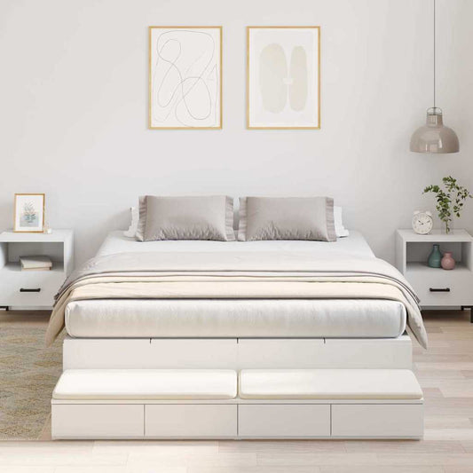 Ágykeret tárolóval fiókkal tárolóval Fehér 140 cm Faanyag