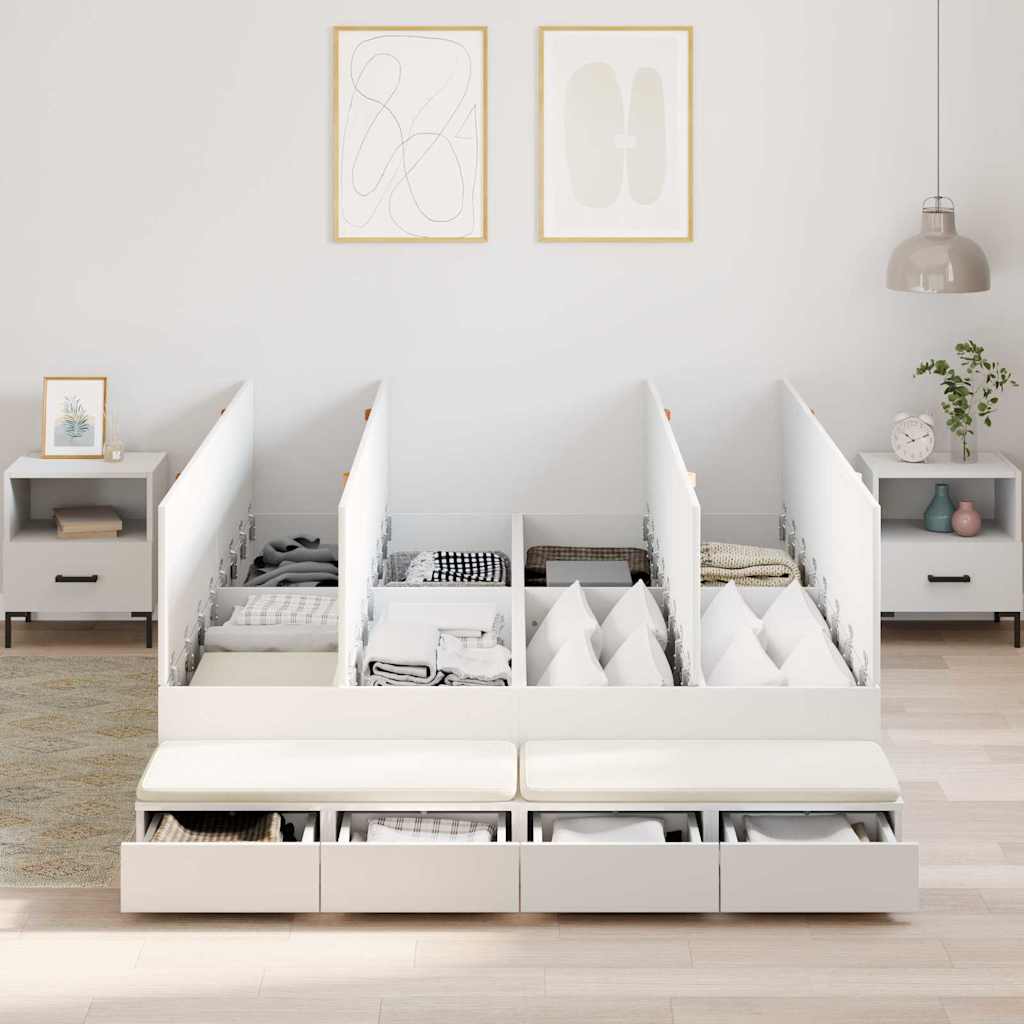 Ágykeret tárolóval fiókkal tárolóval Fehér 150 cm Szerelt Fa
