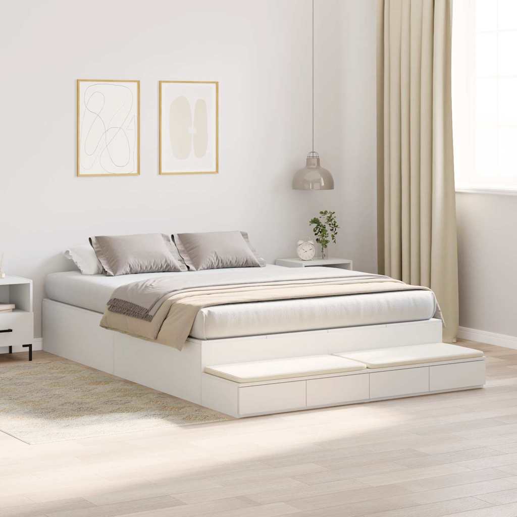 Ágykeret tárolóval fiókkal tárolóval Fehér 150 cm Szerelt Fa