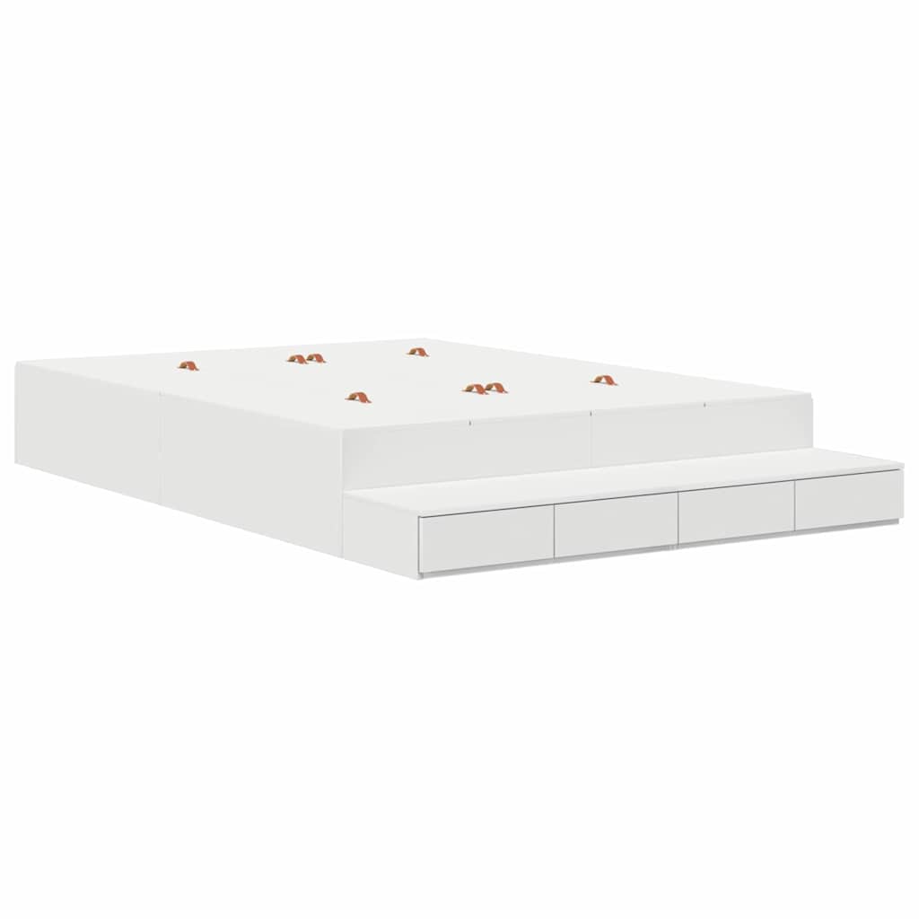 Ágykeret tárolóval fiókkal tárolóval Fehér 150 cm Szerelt Fa
