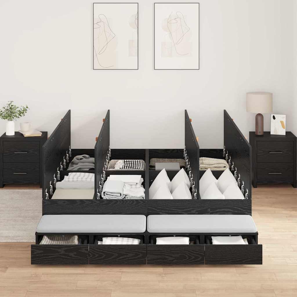 Ágykeret tárolóval fiókkal Fekete tölgy 150 cm Szerelt Fa