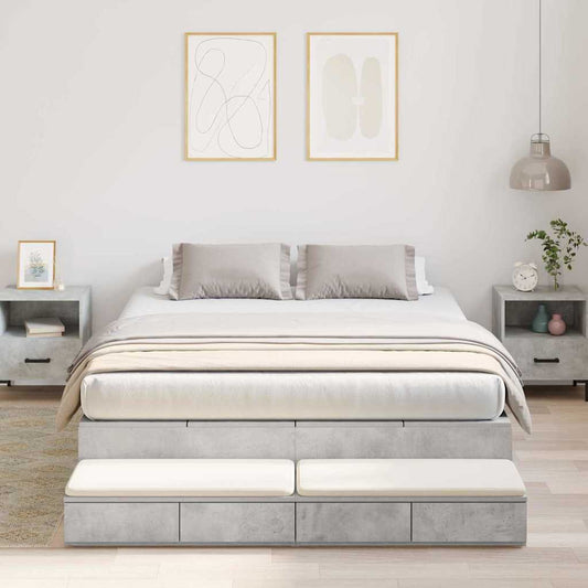 Ágykeret tárolóval fiókkal Beton Szürke 150 cm Faanyag
