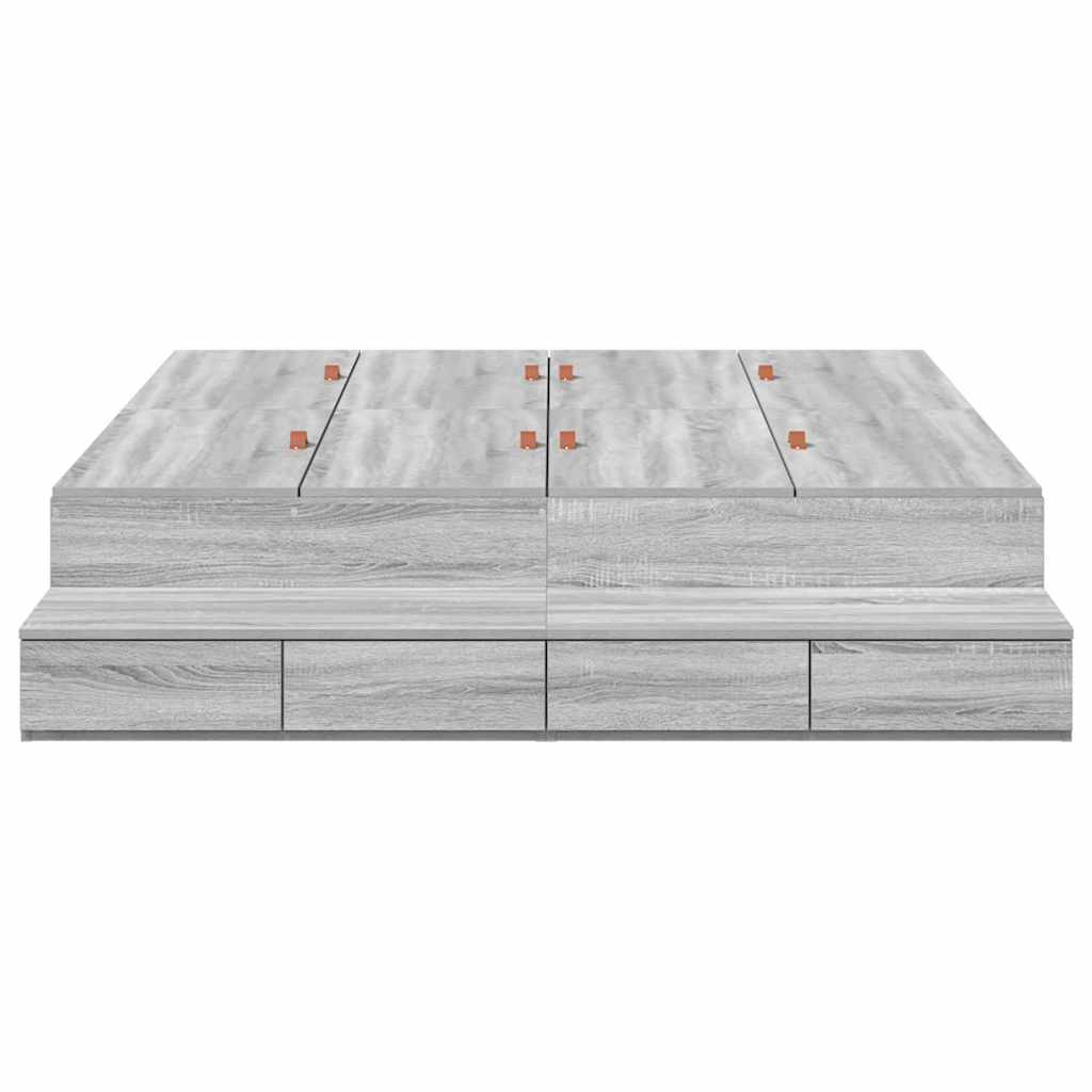 Ágykeret tárolóval fiókkal Szürke Sonoma 150 cm Faanyag