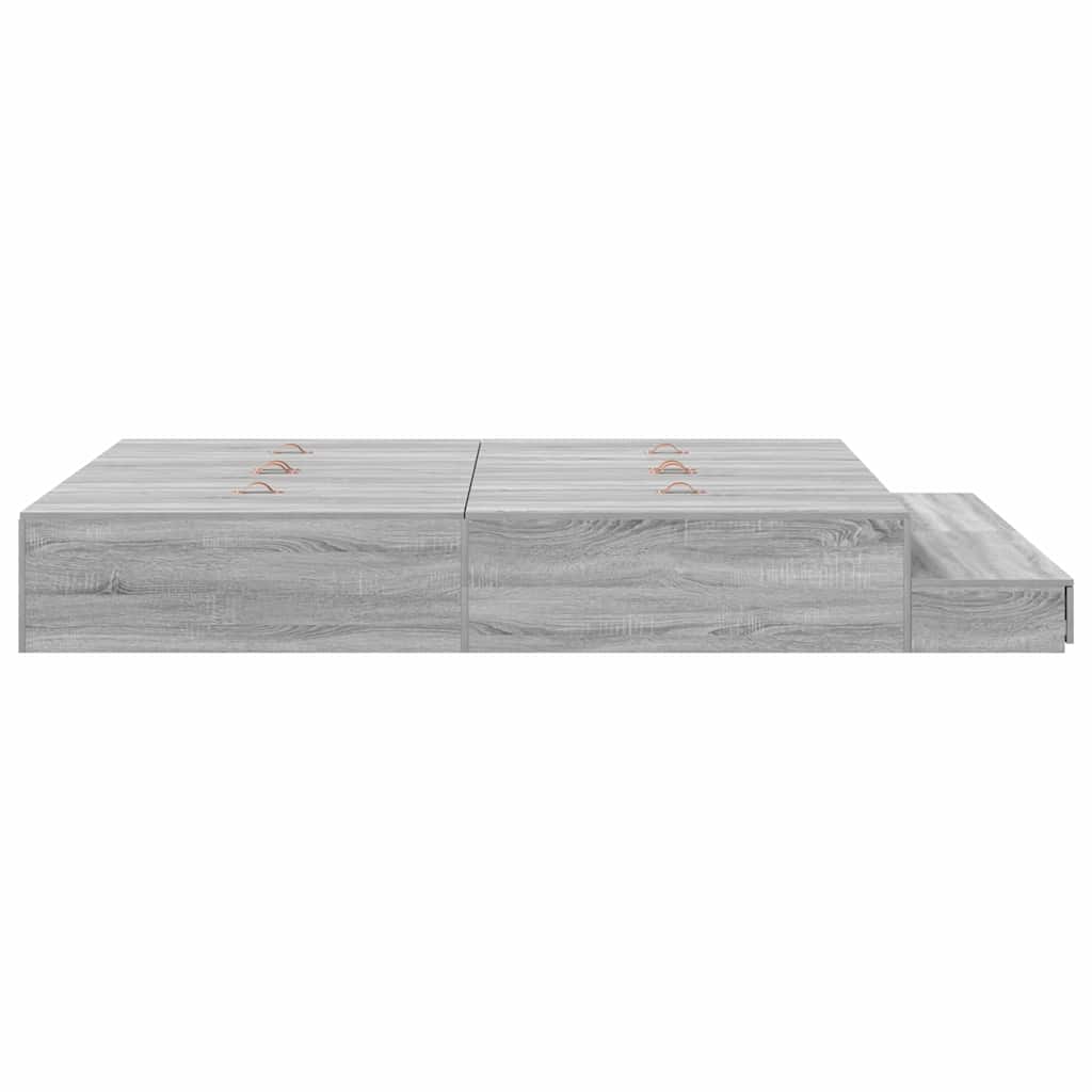 Ágykeret tárolóval fiókkal Szürke Sonoma 150 cm Faanyag