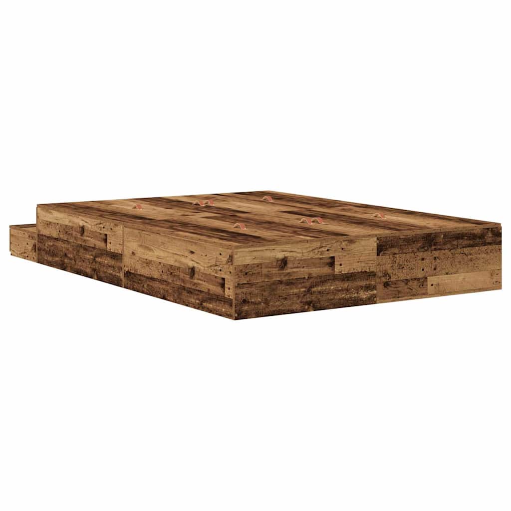 Ágykeret tárolóval fiókkal tárolóval Öreg fa 150 cm Szerelt Fa