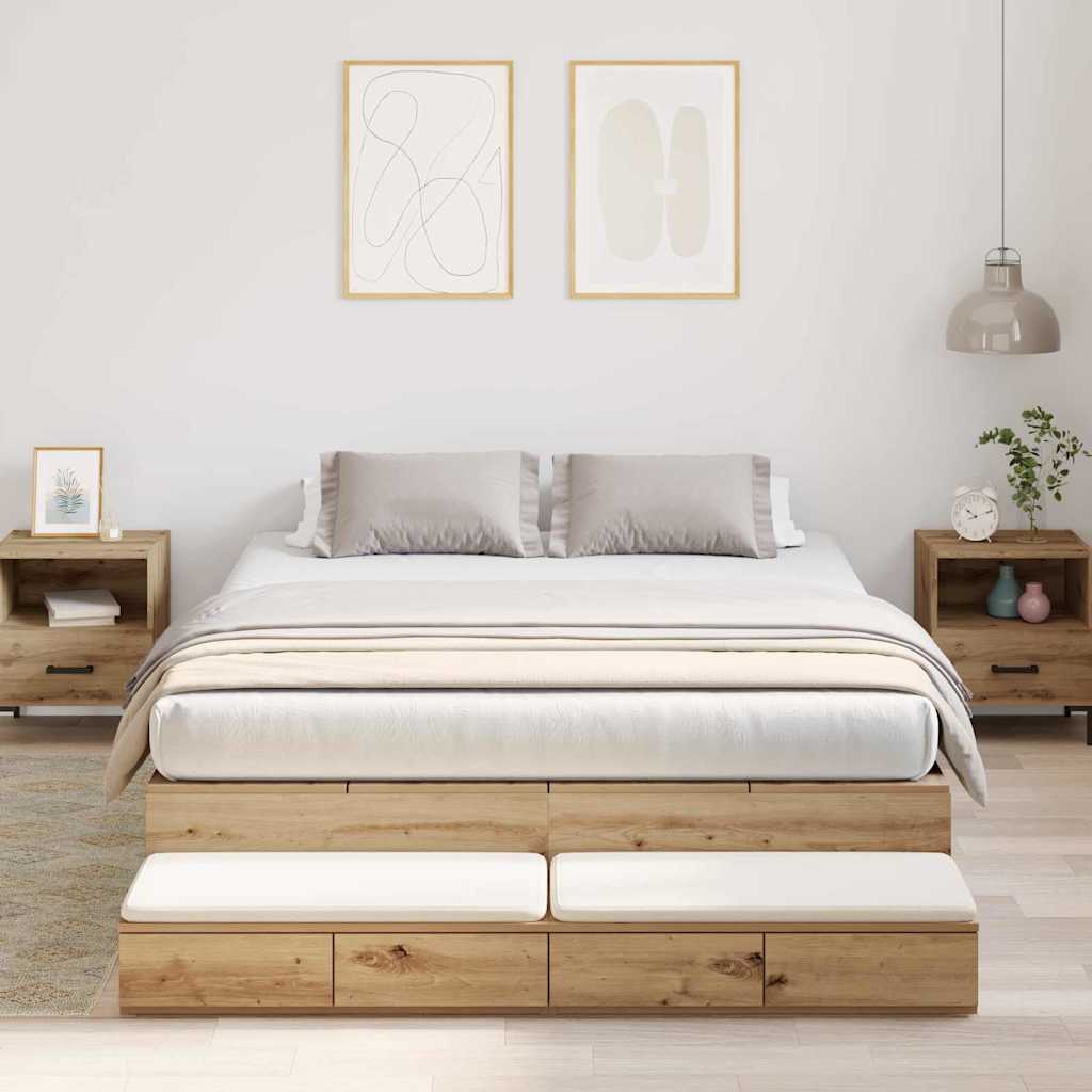 Ágykeret tárolóval fiókkal ajtóval Artisan tölgy 150 cm Faanyag