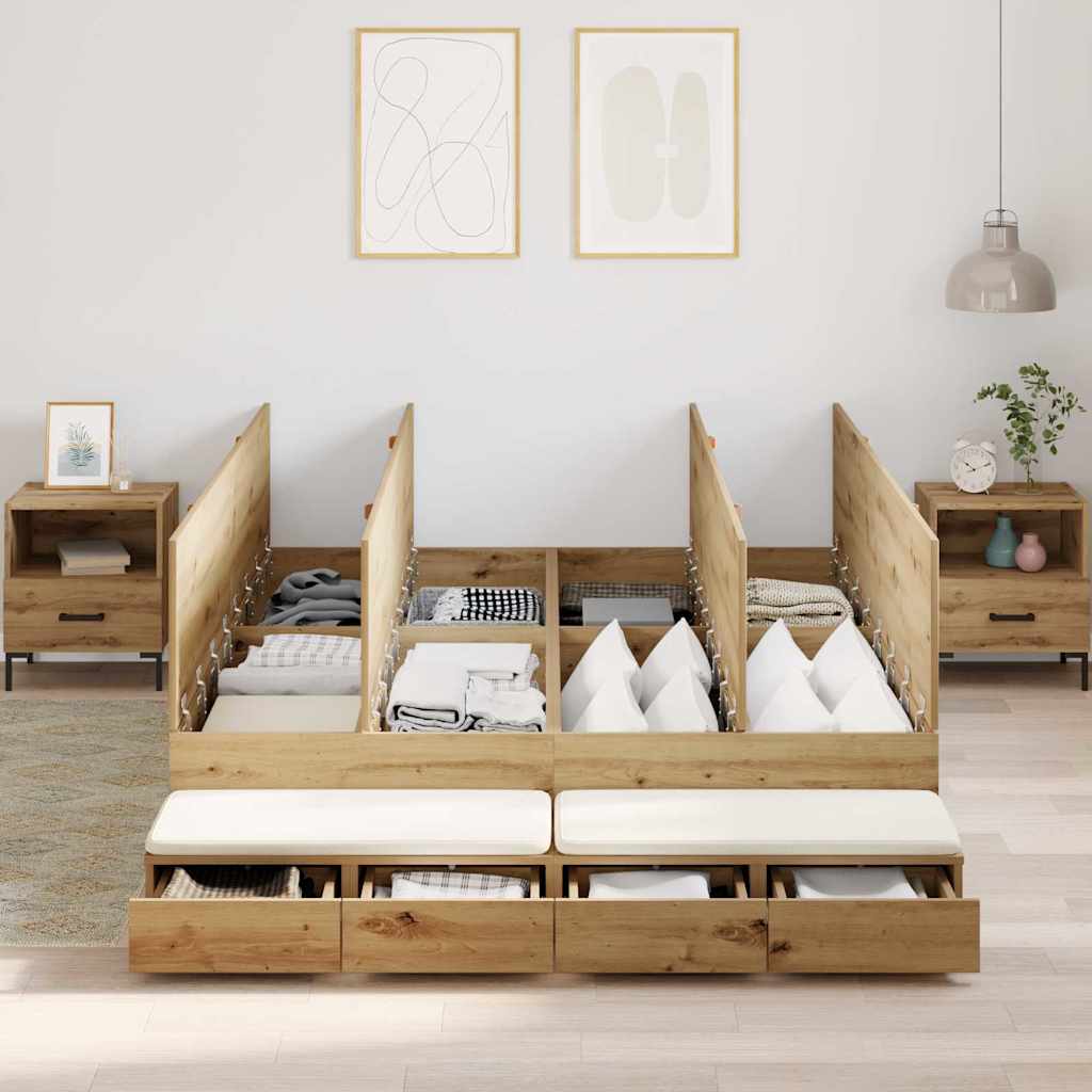 Ágykeret tárolóval fiókkal ajtóval Artisan tölgy 150 cm Faanyag