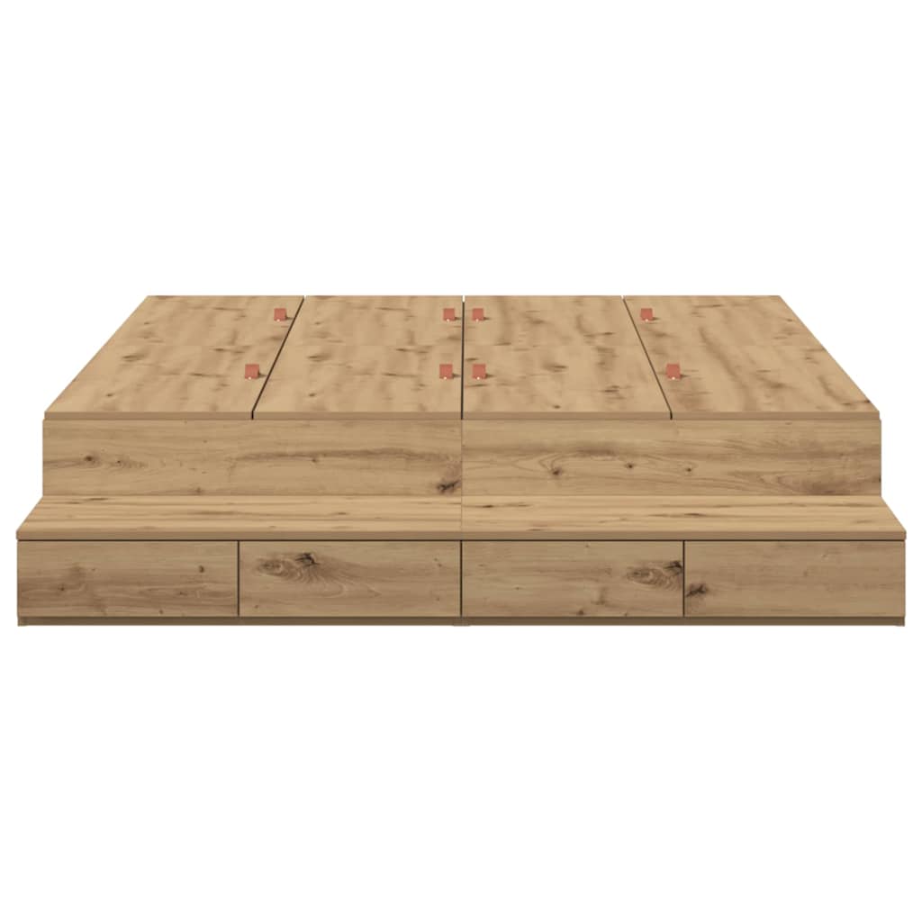 Ágykeret tárolóval fiókkal ajtóval Artisan tölgy 150 cm Faanyag