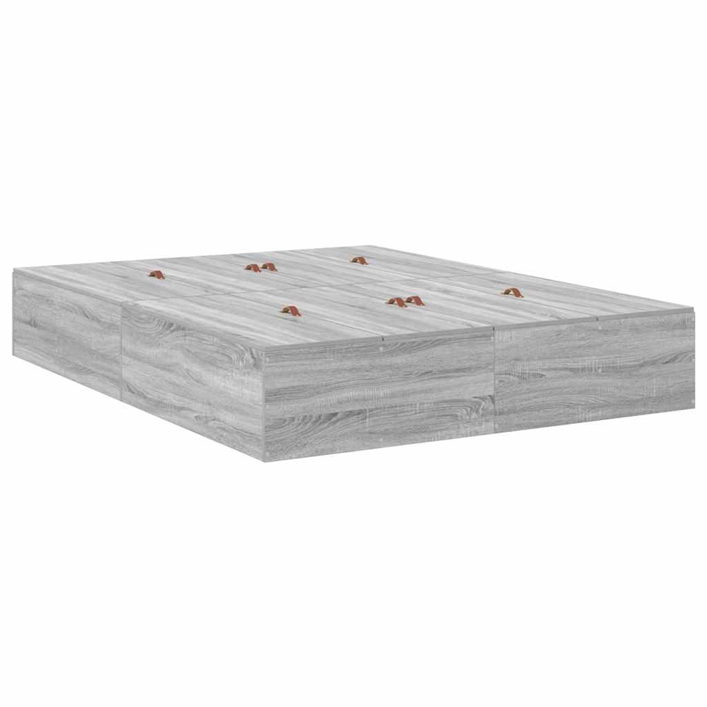 Ágykeret tárolóval fiókkal Szürke Sonoma 160 cm Faanyag