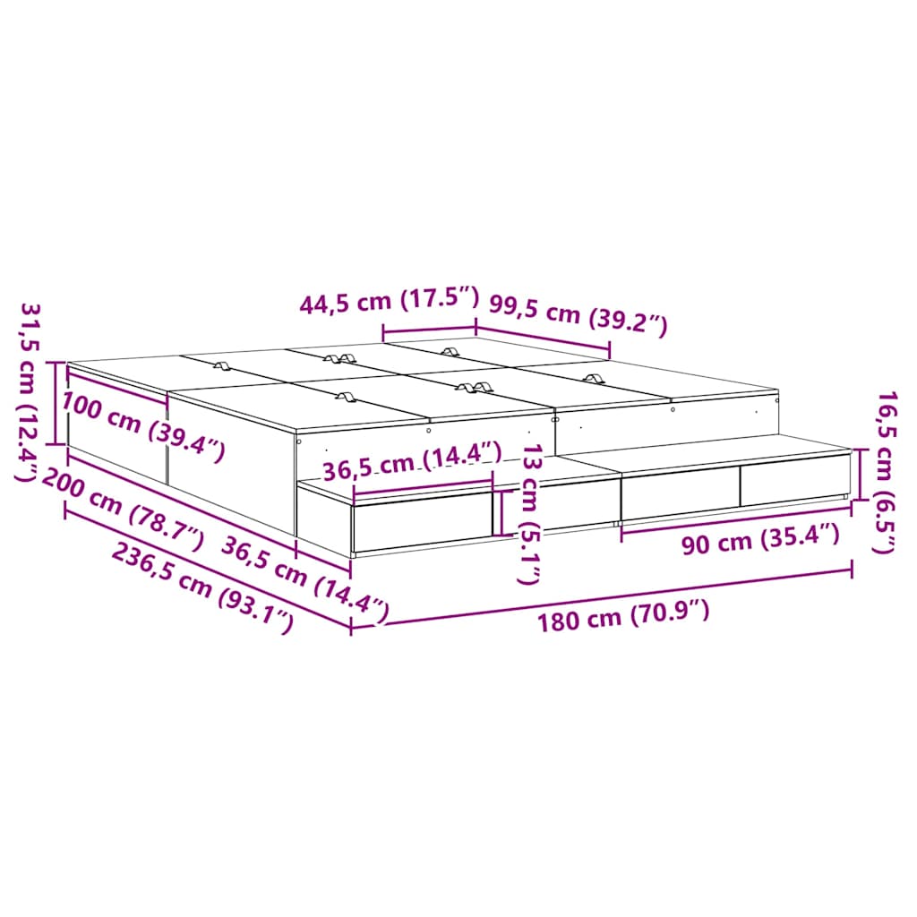 Ágykeret tárolóval fiókkal tárolóval Fehér 180 cm Szerelt Fa