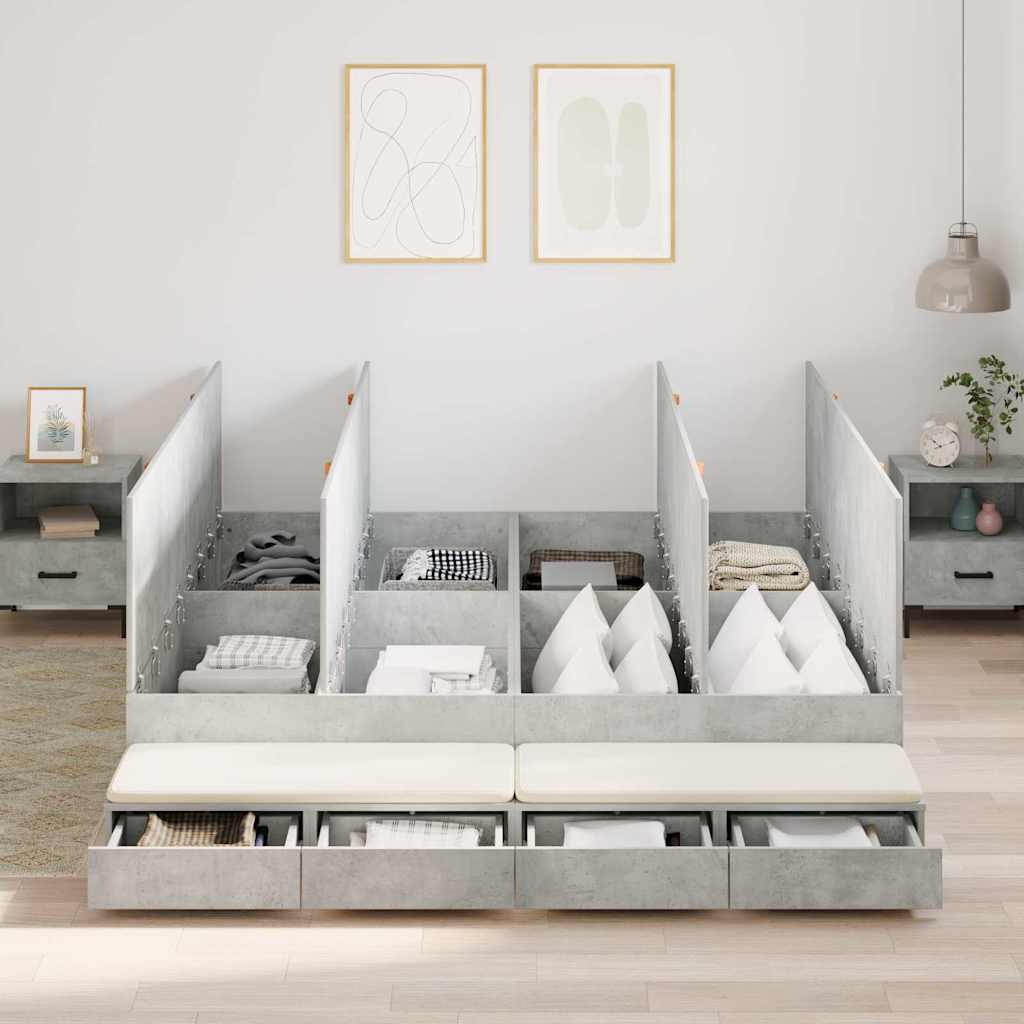 Ágykeret tárolóval fiókkal Beton Szürke 180 cm Faanyag