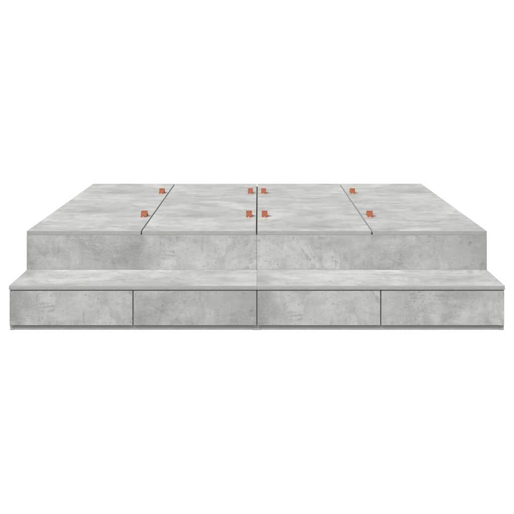 Ágykeret tárolóval fiókkal Beton Szürke 180 cm Faanyag