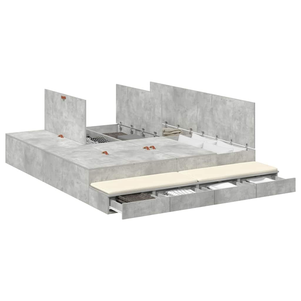 Ágykeret tárolóval fiókkal Beton Szürke 180 cm Faanyag