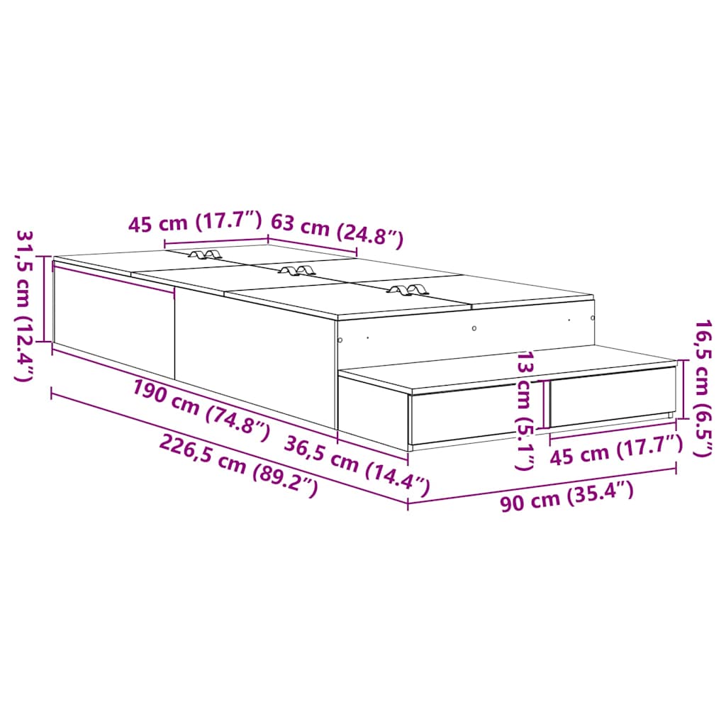 Ágykeret tárolóval fiókkal tárolóval Fehér 90 cm Szerelt Fa