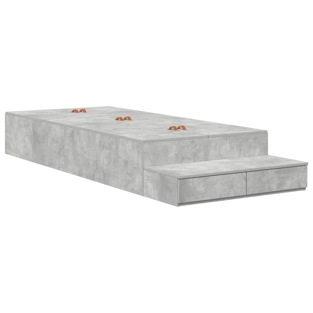 Ágykeret tárolóval fiókkal tárolóval Beton Szürke 90 cm Faanyag