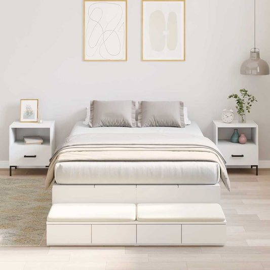 Ágykeret tárolóval fiókkal tárolóval Fehér 120 cm Faanyag