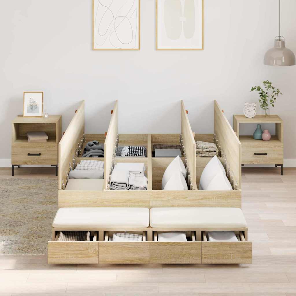 Ágykeret tárolóval fiókkal Sonoma tölgy 120 cm Szerelt Fa
