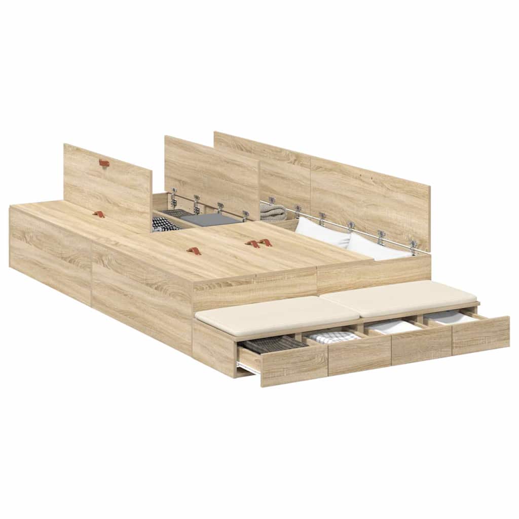 Ágykeret tárolóval fiókkal Sonoma tölgy 120 cm Szerelt Fa