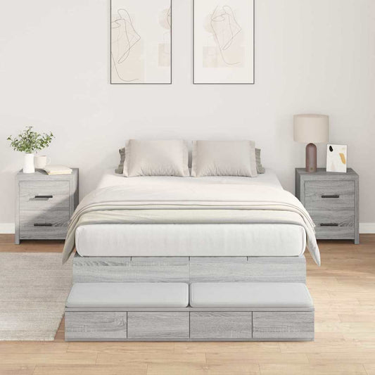Ágykeret tárolóval fiókkal Szürke Sonoma 120 cm Faanyag