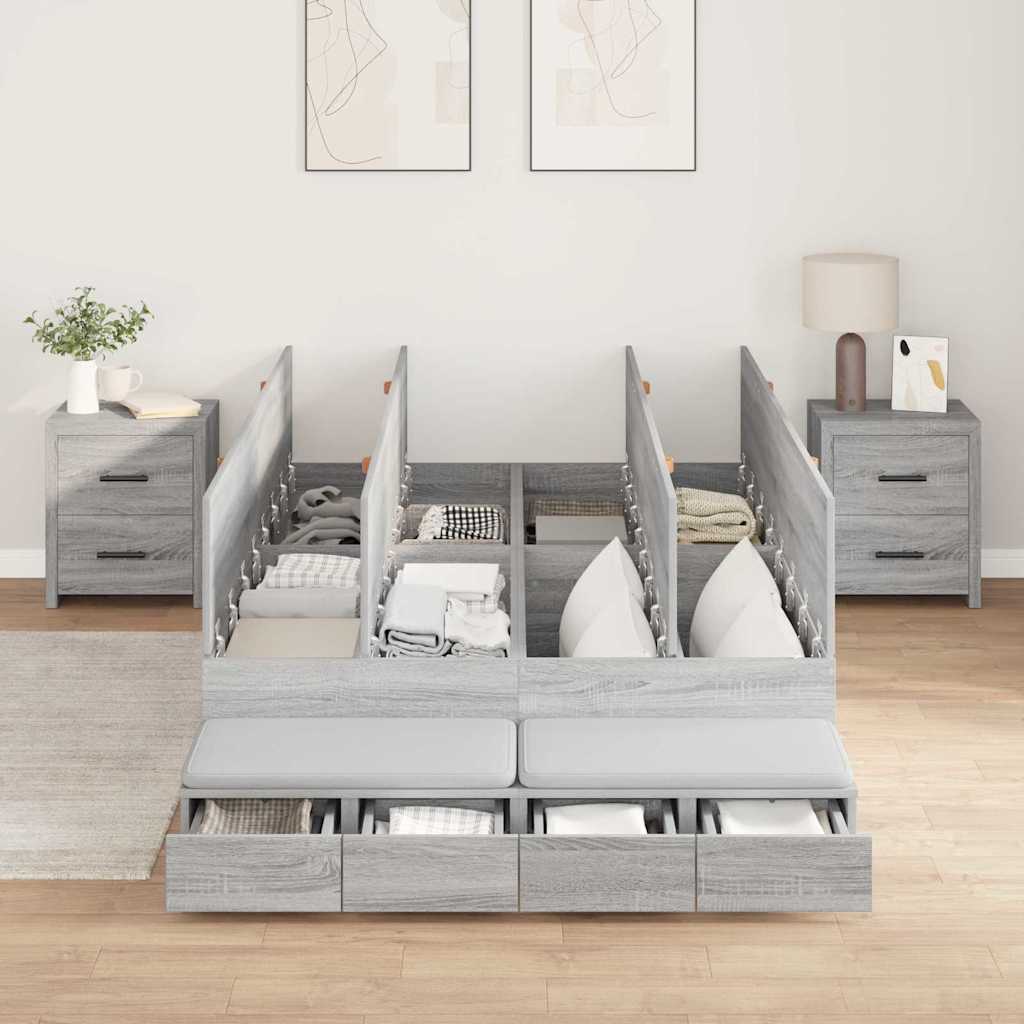 Ágykeret tárolóval fiókkal Szürke Sonoma 120 cm Szerelt Fa