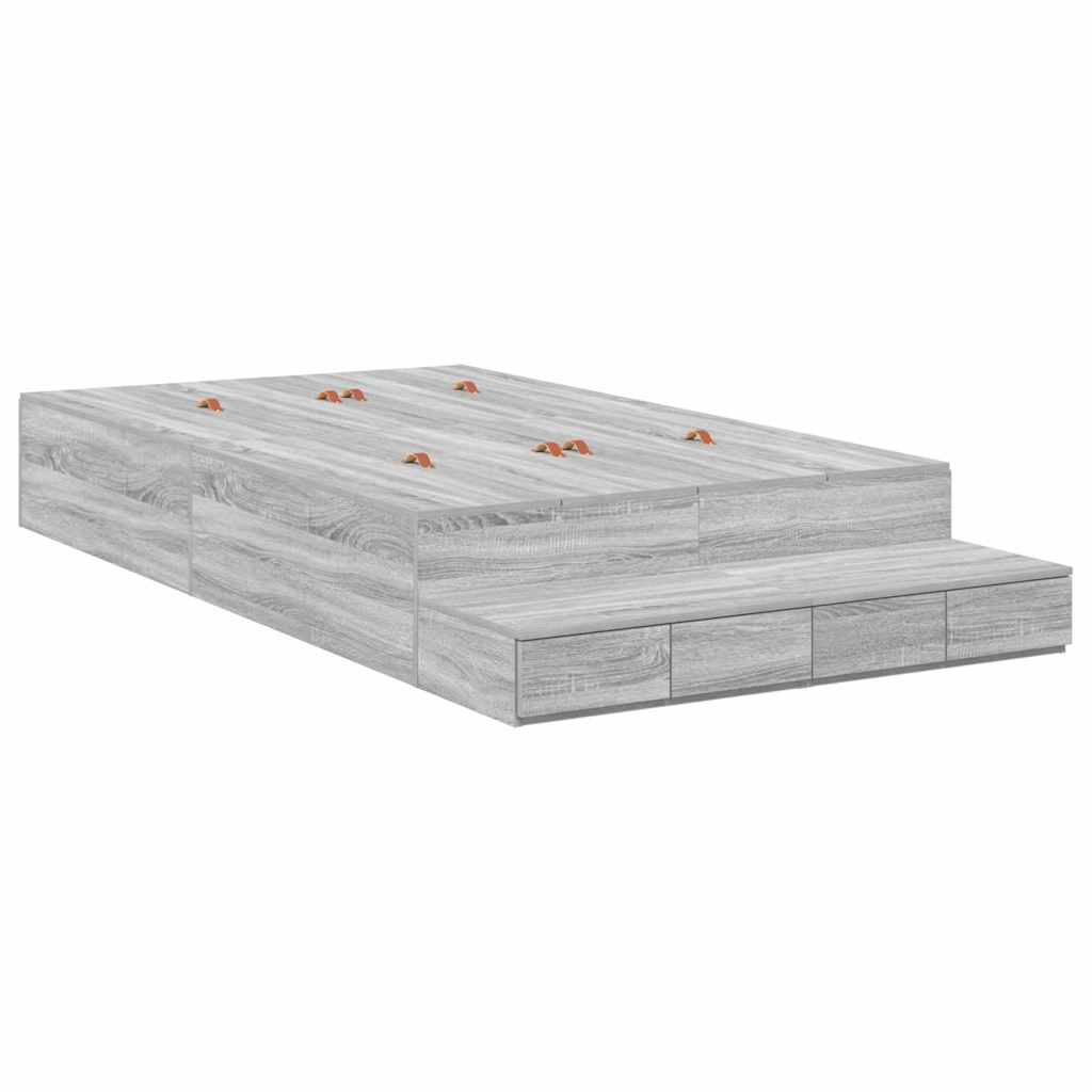 Ágykeret tárolóval fiókkal Szürke Sonoma 120 cm Szerelt Fa