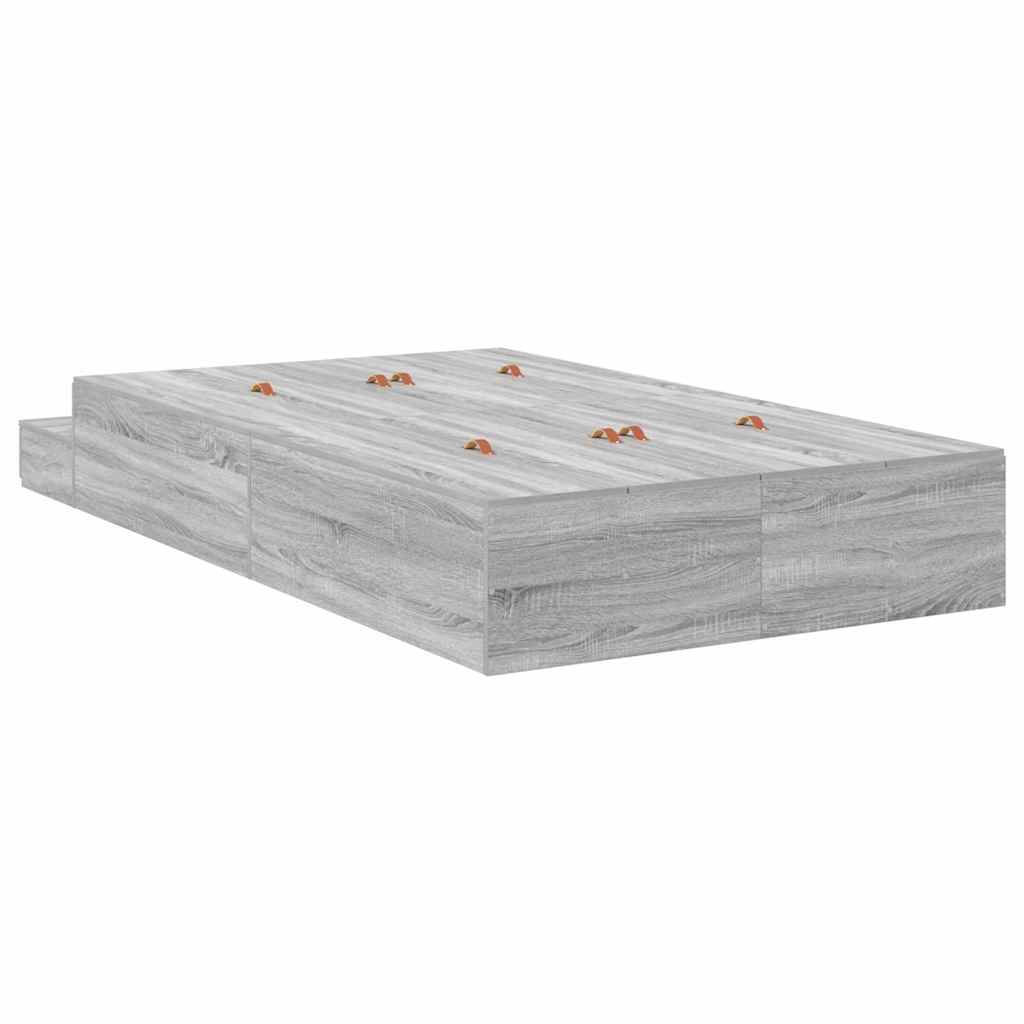 Ágykeret tárolóval fiókkal Szürke Sonoma 120 cm Szerelt Fa