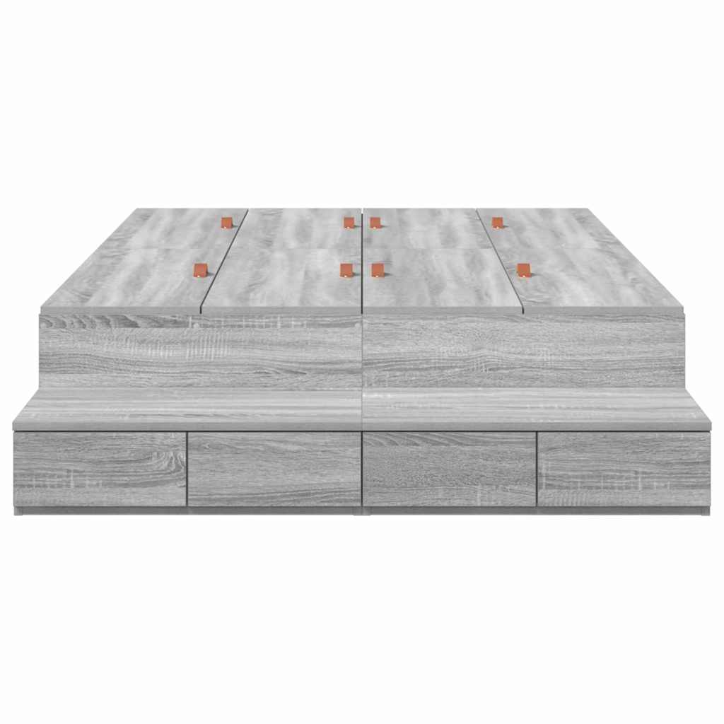 Ágykeret tárolóval fiókkal Szürke Sonoma 120 cm Szerelt Fa