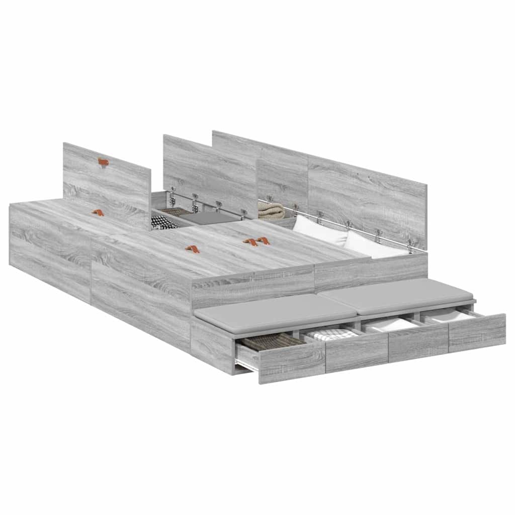 Ágykeret tárolóval fiókkal Szürke Sonoma 120 cm Szerelt Fa