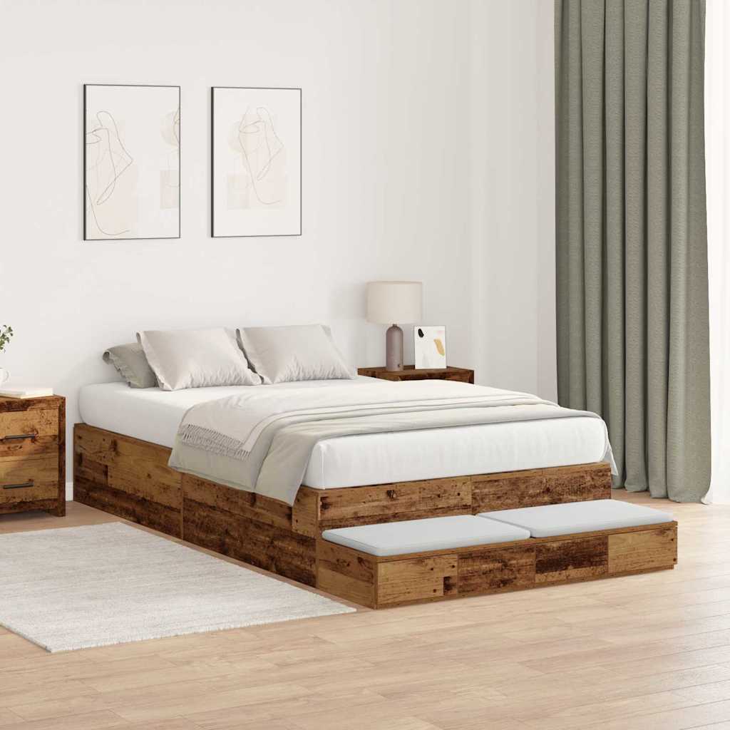 Ágykeret tárolóval fiókkal tárolóval Öreg fa 120 cm Faanyag