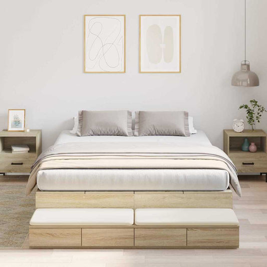 Ágykeret tárolóval fiókkal Sonoma tölgy 140 cm Faanyag