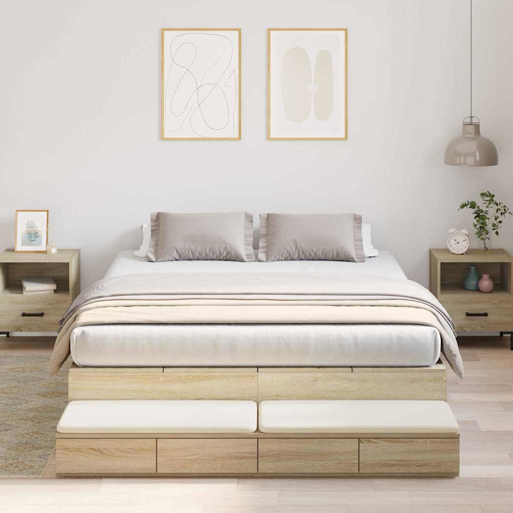 Ágykeret tárolóval fiókkal Sonoma tölgy 140 cm Faanyag