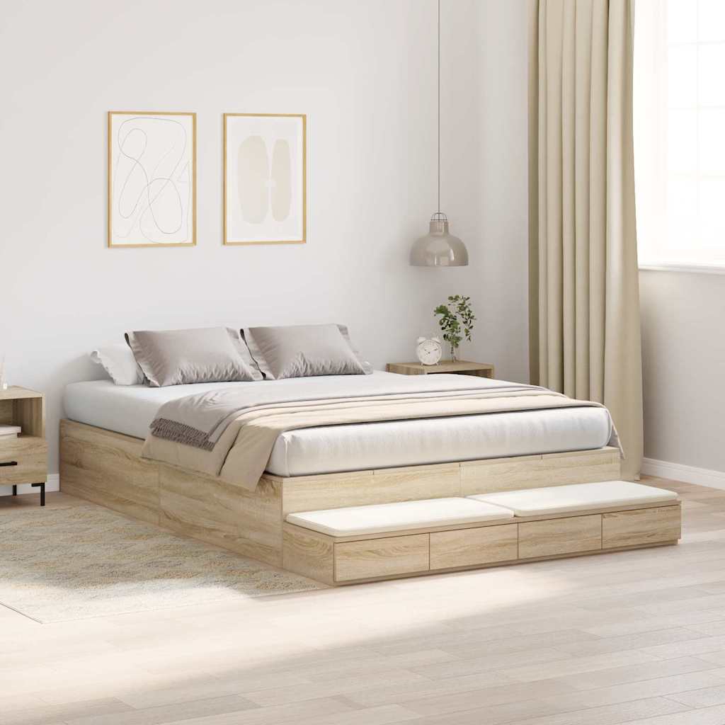 Ágykeret tárolóval fiókkal Sonoma tölgy 140 cm Faanyag