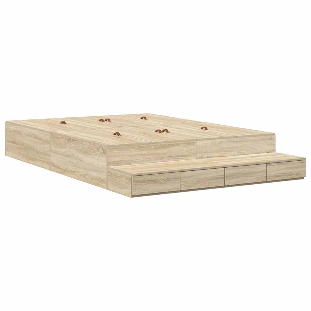 Ágykeret tárolóval fiókkal Sonoma tölgy 140 cm Faanyag