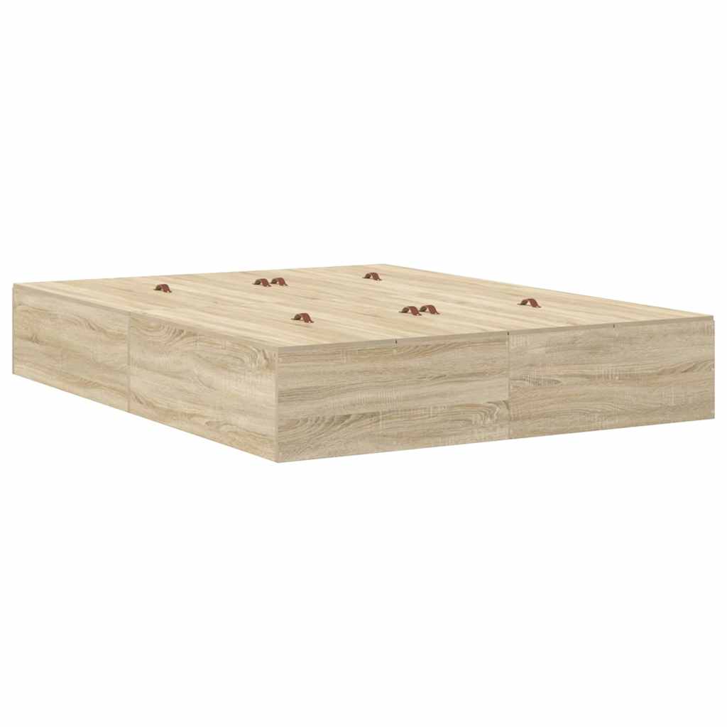 Ágykeret tárolóval fiókkal Sonoma tölgy 140 cm Faanyag