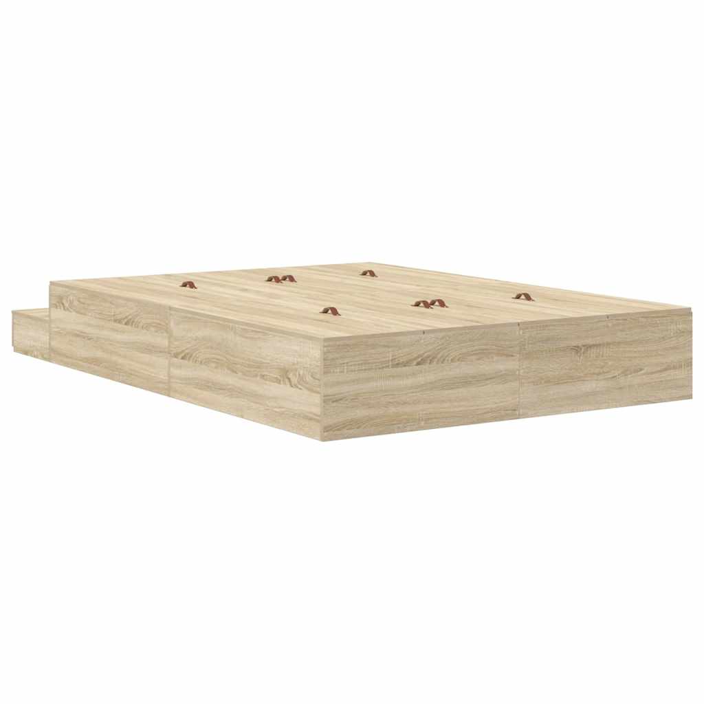 Ágykeret tárolóval fiókkal Sonoma tölgy 140 cm Faanyag