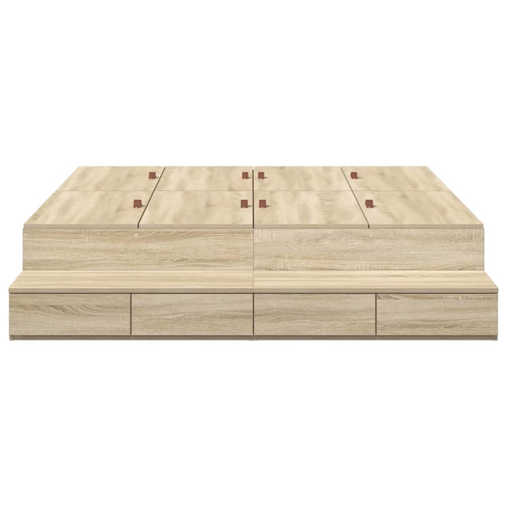 Ágykeret tárolóval fiókkal Sonoma tölgy 140 cm Faanyag