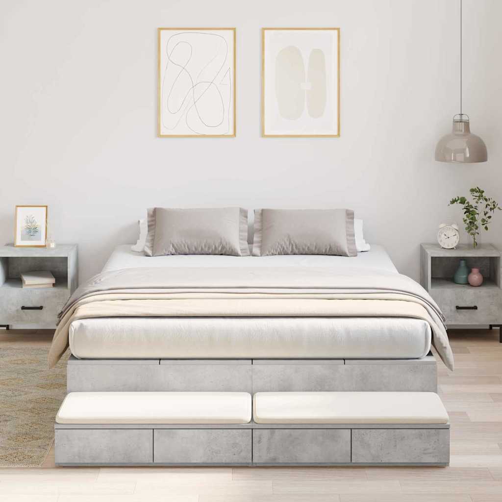 Ágykeret tárolóval fiókkal Beton Szürke 140 cm Faanyag