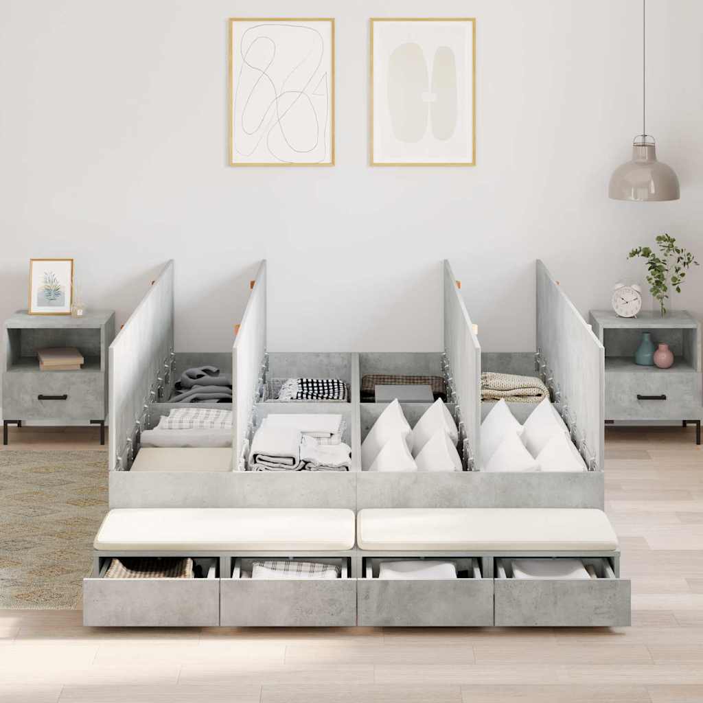 Ágykeret tárolóval fiókkal Beton Szürke 140 cm Faanyag