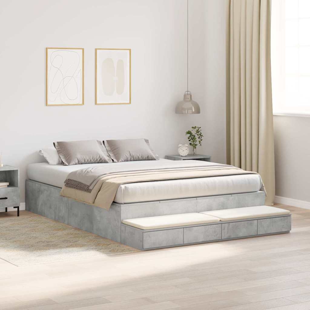 Ágykeret tárolóval fiókkal Beton Szürke 140 cm Faanyag