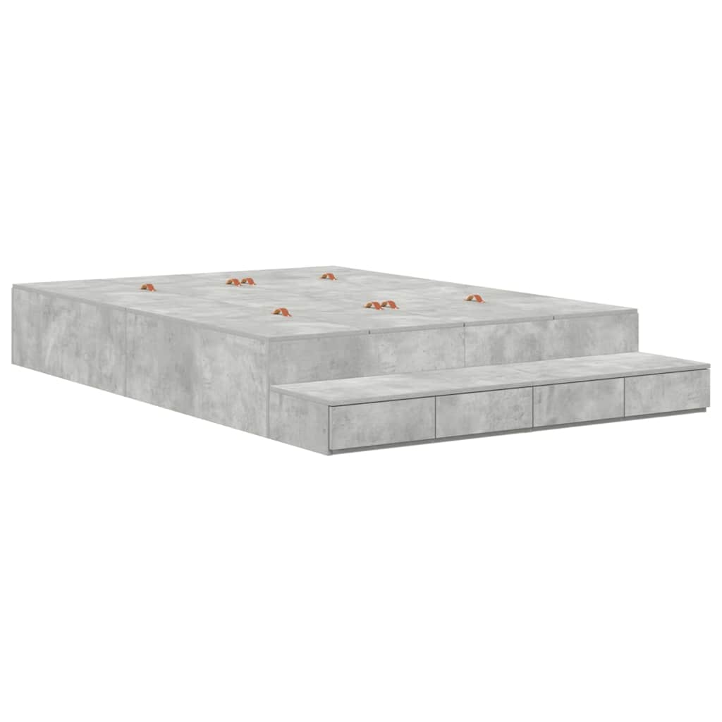 Ágykeret tárolóval fiókkal Beton Szürke 140 cm Faanyag
