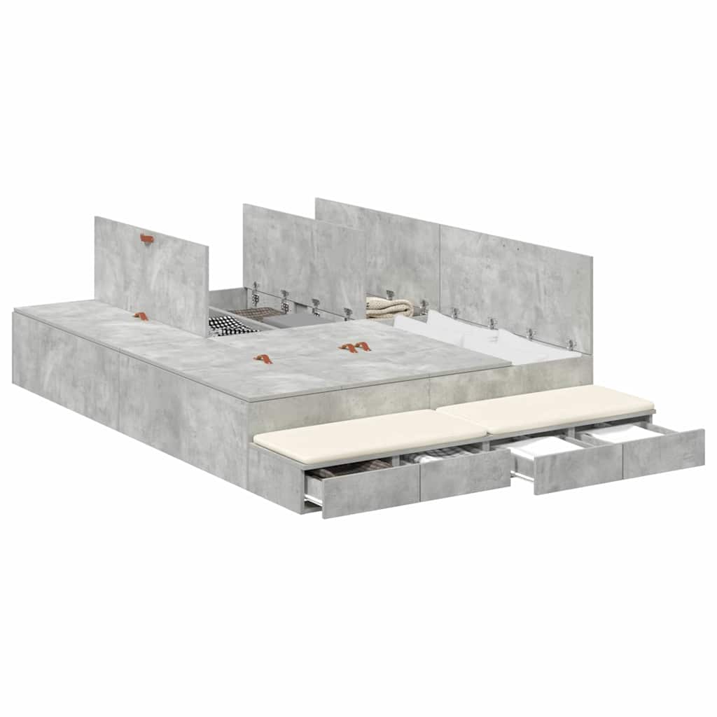 Ágykeret tárolóval fiókkal Beton Szürke 140 cm Faanyag