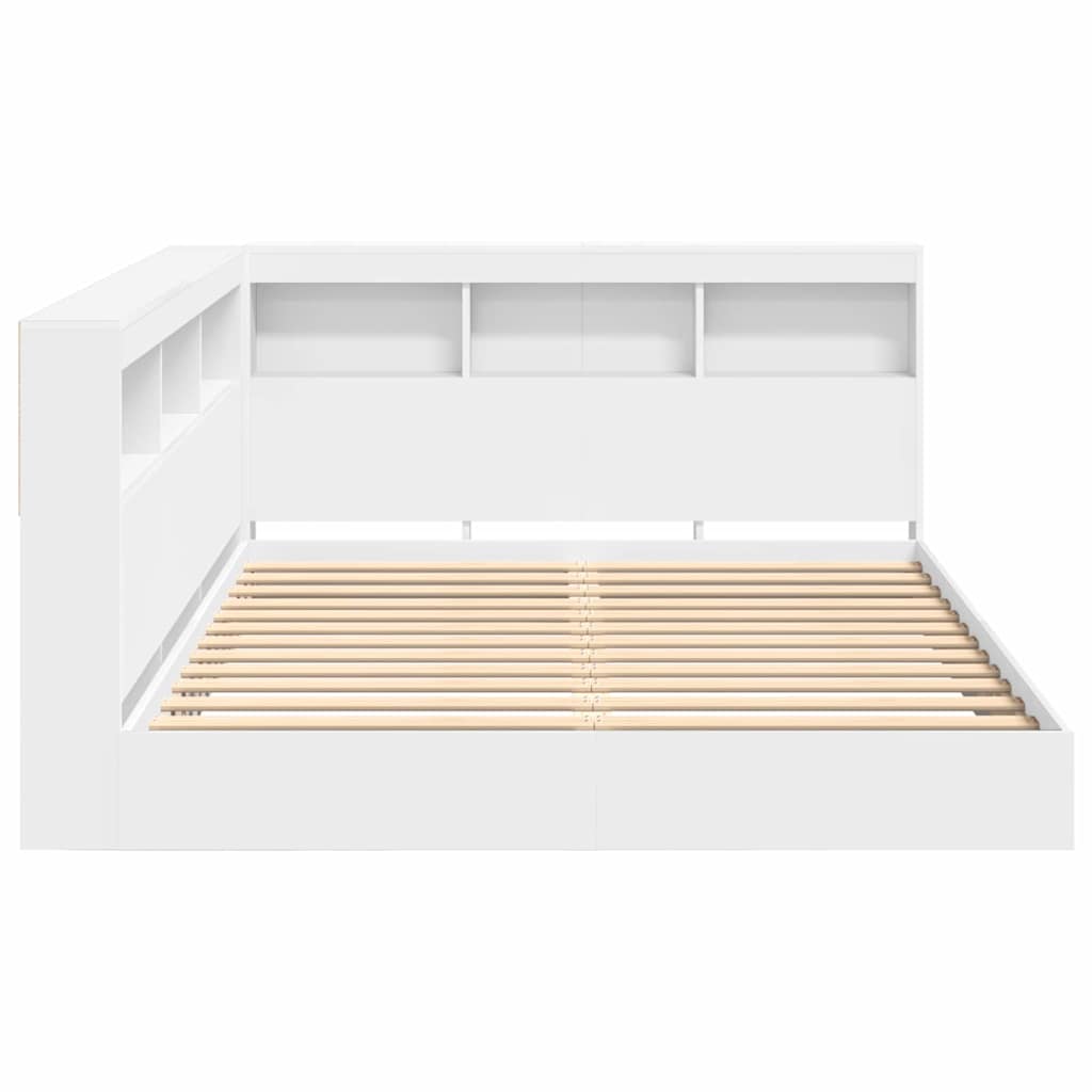 Könyvespolcos Ágy fejtámlával Fehér 150 x 200 cm Faanyag